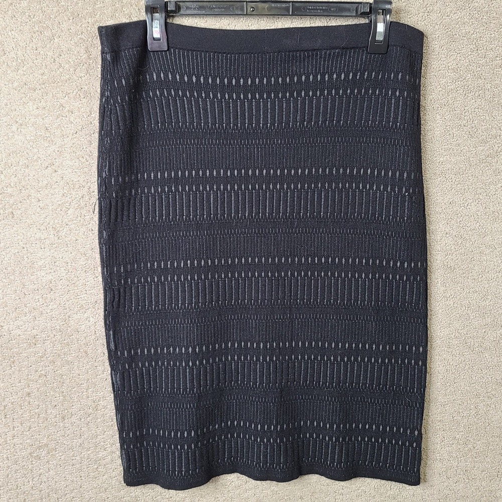 Elie Tahari Skirt Womens Large Black Textured Pencil Knit Cotton Rayon Casual